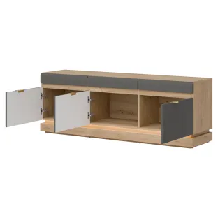 Comoda TV Milton ML01, 163.5x40.5x58.5 h cm, Pal Melaminat/MDF, Stejar Cremona/Gri