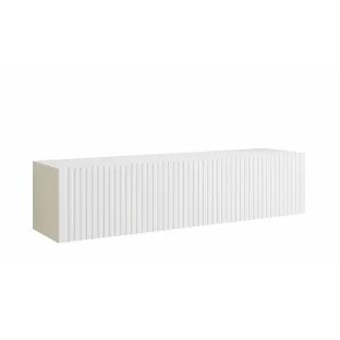Comoda TV Suspendata Joy, 150x38x35 cm, Pal Melaminat, Front MDF cu Riflaj, Alb