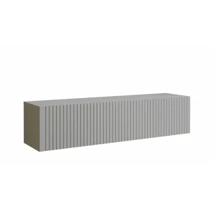 Comoda TV Suspendata Joy, 150x38x35 cm, Pal Melaminat, Front MDF cu Riflaj, Gri Mat