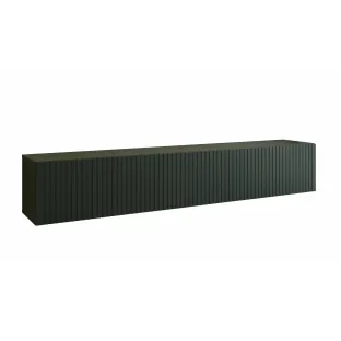 Comoda TV Suspendata Joy, 200x38x35 cm, Pal Melaminat, Front MDF cu Riflaj, Negru Mat