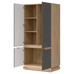 Dulap 2 Usi Milton ML08, 95x55.5x193.5 h cm, Pal Melaminat/MDF, Stejar Cremona/Gri