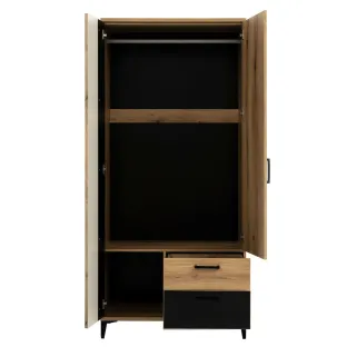 Dulap Aris, 2 Usi + 2 Sertare - AS10, 88.5x54.5x194 cm, Stejar Evoke/Negru Lucios