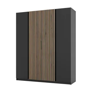 Dulap KAJA 4 Usi, BL/BL-EV 2F 2LAM 200x61.9x239 cm, Negru/Stejar Evoke