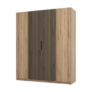 Dulap KAJA 4 Usi,  EV/EV-BL 2F 2LAM , 200x61.9x239 cm, Stejar Evoke/Stejar Evoke si Negru