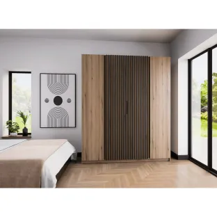 Dulap KAJA 4 Usi,  EV/EV-BL 2F 2LAM , 200x61.9x239 cm, Stejar Evoke/Stejar Evoke si Negru