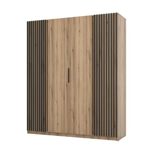 Dulap KAJA 4 Usi - EV/EV-BL 2LAM 2F, 200x61.9x239 cm, Stejar Evoke/Stejar Evoke si Negru