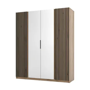 Dulap KAJA 4 Usi, Oglinda - EV/EV-BL 2LAM 2 LUSTRO, 200x61.9x239 cm, Stejar Evoke/Stejar Evoke si Negru