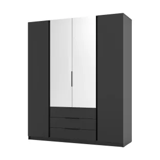 Dulap KAJA 4 Usi + 3 Sertare, BL/BL 2F 2 LUSTRO 3S, 200x61.9x239 cm, Negru/Oglinda