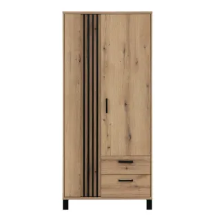 Dulap Noel NE08, 88x54x194 cm, Stejar Evoke/Negru