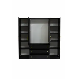 Dulap Retro, 4 Usi + 3 Sertare, 196x58x200 cm, Negru