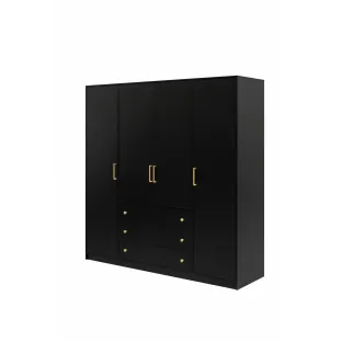 Dulap Retro, 4 Usi + 3 Sertare, 196x58x200 cm, Negru