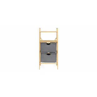 Etajera cu 2 Cosuri, Rollen, 44x34x96 cm, Bambus/Stofa, Natur/Gri