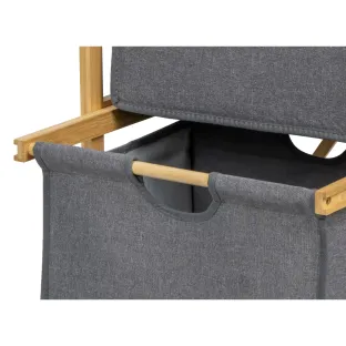 Etajera cu 2 Cosuri, Rollen, 44x34x96 cm, Bambus/Stofa, Natur/Gri