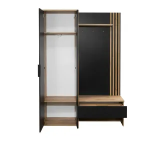 Garderoba Milo140 Cu Elemente Decorative Tip Lamele, 140x40x200 cm, Stejar Wotan/Negru