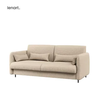 Lenart BED CONCEPT - Ansamblu Pat rabatabil de perete vertical cu mecanism pneumatic 180x200 +2 dulapuri si Canapea Beige, Stejar Artisan