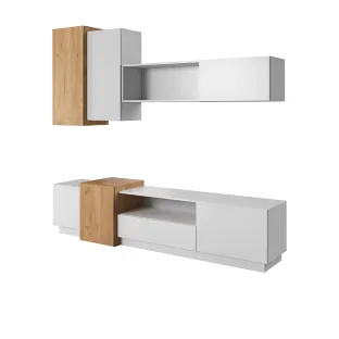 Living 3D, 220x45x53.55 cm, Alb/Stejar Craft Auriu