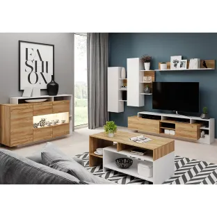 Living Alva, 260x40x171.5 cm, Alb/Stejar Gradson