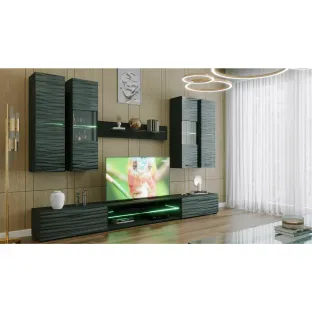 Living Parla, 280x43x195 cm, Negru/Sahara Negru lucios