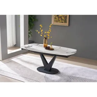 Masa Extensibila Atrium, 120-180x90x75 cm, Metal/Piatra Sinterizata, Alb Tip Piatra/Negru