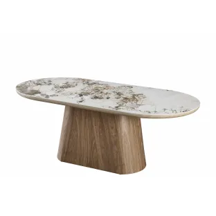 Masa Ovala Gordon, 200x100x75 h cm, MDF/Piatra Sinterizata, Stejar/Beige Pandora