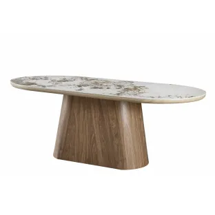 Masa Ovala Gordon, 200x100x75 h cm, MDF/Piatra Sinterizata, Stejar/Beige Pandora