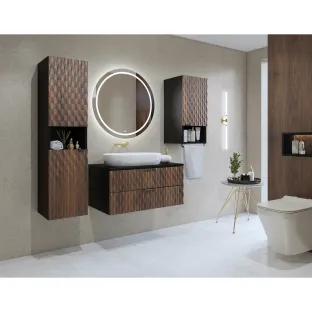Mobilier de Baie Enzo, 3 Piese, Fronturi MDF,  Negru Onyx/Catania