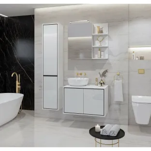 Mobilier de Baie Irvine, 3 Corpuri Supendate, Fronturi MDF,  Alb Lucios
