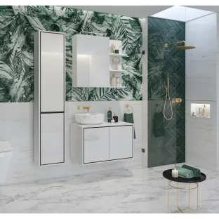 Mobilier de Baie Irvine, 3 Corpuri Supendate, Fronturi MDF,  Alb Lucios