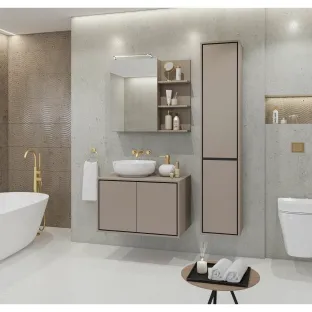 Mobilier de Baie Irvine, 3 Corpuri Supendate, Fronturi MDF,  Beige Congo