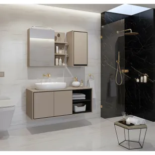 Mobilier de Baie Irvine B, 3 Corpuri Supendate, Fronturi MDF,  Beige Congo