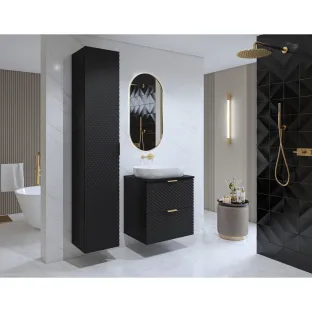 Mobilier de Baie Laura, 2 Corpuri Supendate, Fronturi MDF, Negru