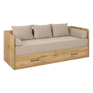 Pat cu Sertar, Perne si Saltea Timber, 80-160x200 cm, Pal Melaminat -  Stejar Wotan -