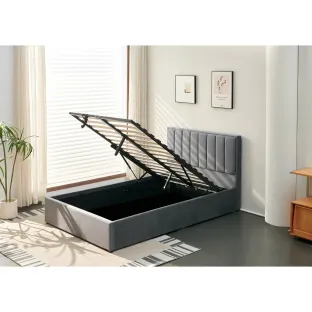 Pat Tapitat cu Somiera Rabatabila, Casablanca, 120/200 cm, Catifea, Gri