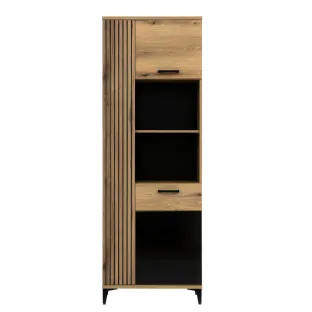 Regal Aris AS9, 67.5x39x194 cm, Stejar Evoke/Negru Lucios