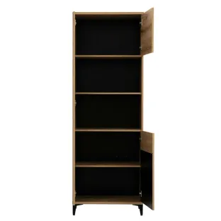 Regal Aris AS9, 67.5x39x194 cm, Stejar Evoke/Negru Lucios