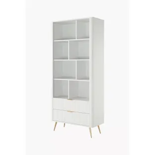 Regal Lante Cu Polite si 2 Sertare, 88.2x38x193.8 cm, MDF, Alb