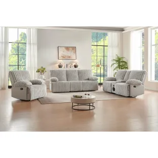 Set Canapele cu Recliner Siete 3RR + 2RR + Fotoliu 1R, Stofa Raiata, Beige