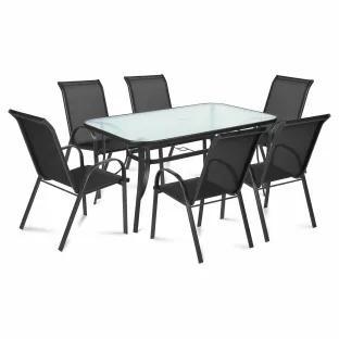 Set de Gradina/Terasa Nadja, 6 Scaune 55x75x91 cm  + Masa Nadja, 150x90x70 cm, Metal+Textilen, Negru