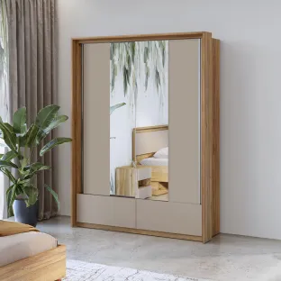 Set Dormitor Impressio A, Dulap 2 Usi Glisante si 2 Sertare 159x63x219 cm, Pat Cu Sertare 160x200 cm, Comoda - 100x41x91 cm, 2 noptiere - 46x41x45 cm, Pal Laminat, Stejar Mauvella/Congo