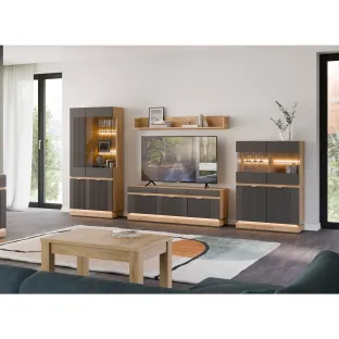 Set Living Milton,  4 Piese, 347x40.5x193.5 h cm, Pal Melaminat/MDF, Stejar Cremona/Antracit