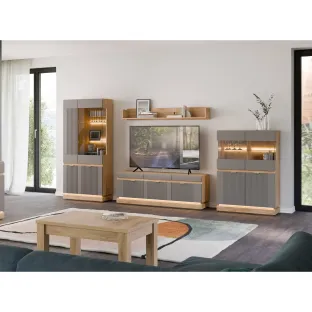 Set Living Milton,  4 Piese, 347x40.5x193.5 h cm, Pal Melaminat/MDF, Stejar Cremona/Gri