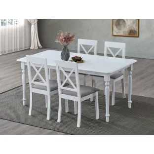 Set Masa Extensibila Clover, 160-200x90x76 h cm + 4 Scaune Haris, Lemn/MDF, Alb