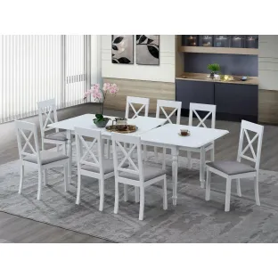 Set Masa Extensibila Clover, 160-200x90x76 h cm + 8 Scaune Haris, Lemn/MDF, Alb