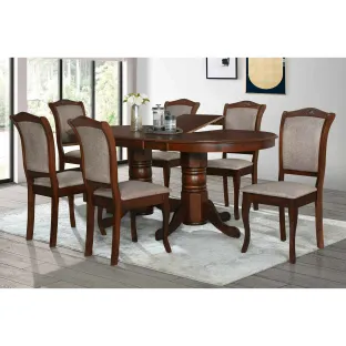 Set Masa Extensibila Delon + 6 Scaune Ramos, 155-200x100x76 cm, Lemn, Nuc