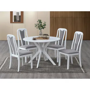 Set Masa Tomisa  Ø106x76 h cm + 4 Scaune Capri, Lemn/MDF, Alb