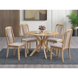 Set Masa Tomisa  Ø106x76 h cm + 4 Scaune Capri, Lemn/MDF, Stejar Bianco