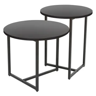 Set Masute de Cafea Johpur, Ø48x40 cm + Ø40x50 cm, Metal/MDF,  Negru/Negru