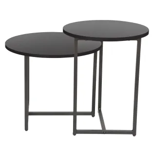 Set Masute de Cafea Johpur, Ø48x40 cm + Ø40x50 cm, Metal/MDF,  Negru/Negru