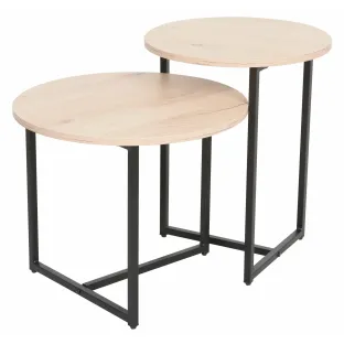 Set Masute de Cafea Johpur, Ø48x40 cm + Ø40x50 cm, Metal/MDF,  Negru/Stejar Natur