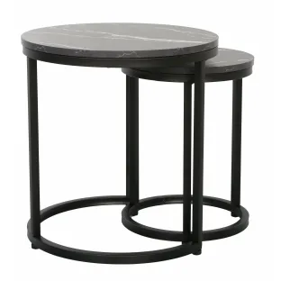 Set Masute de Cafea Nestin, Ø45x48 cm + Ø32x42 cm, Metal/MDF, Negru/Negru Marmura